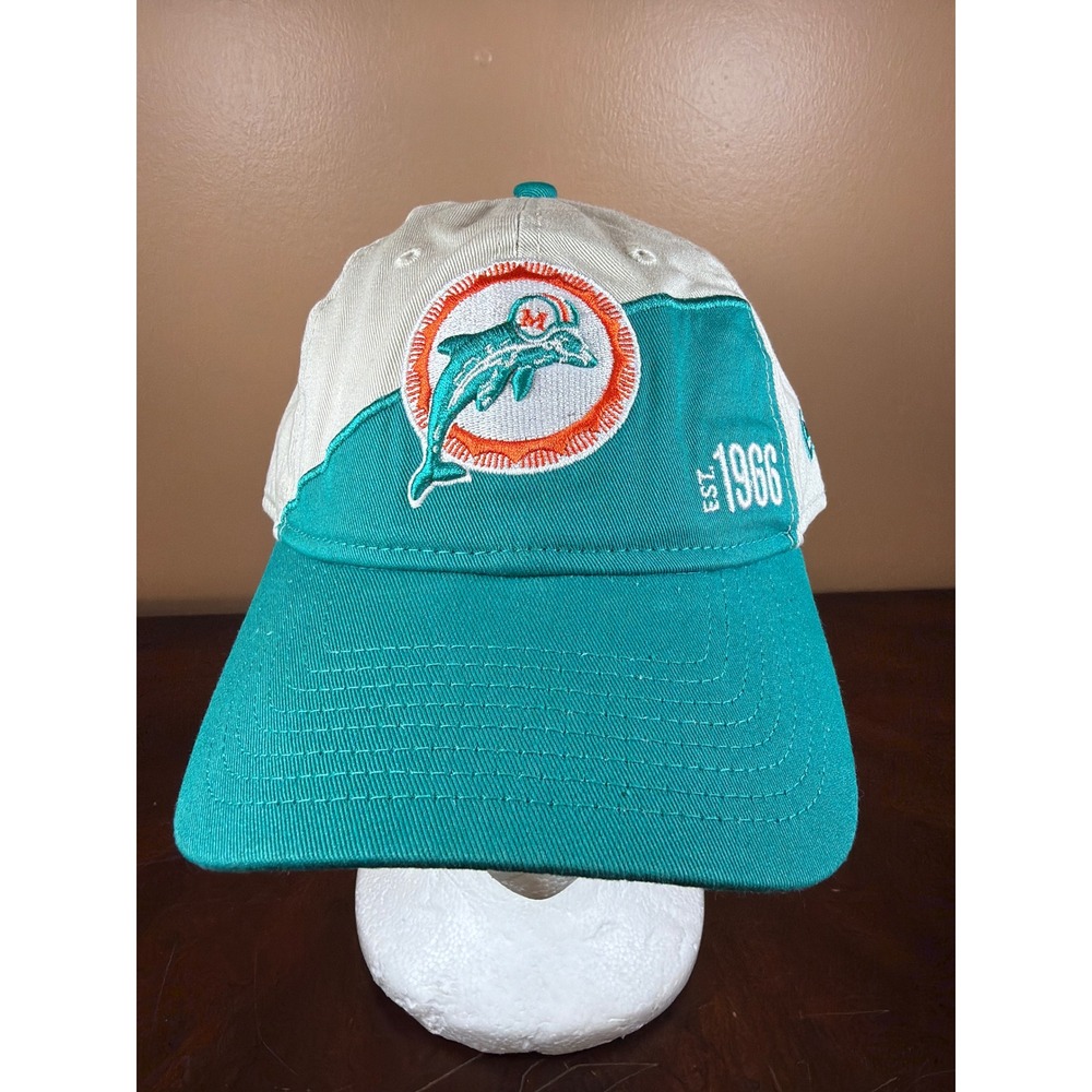New Era Miami Dolphins Hat 9TWENTY Adjustable Cap Cream Aqua EST 1966 NFL Mens